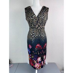 Alberto Makali womens medium animal print floral fitted knee length belted dress
